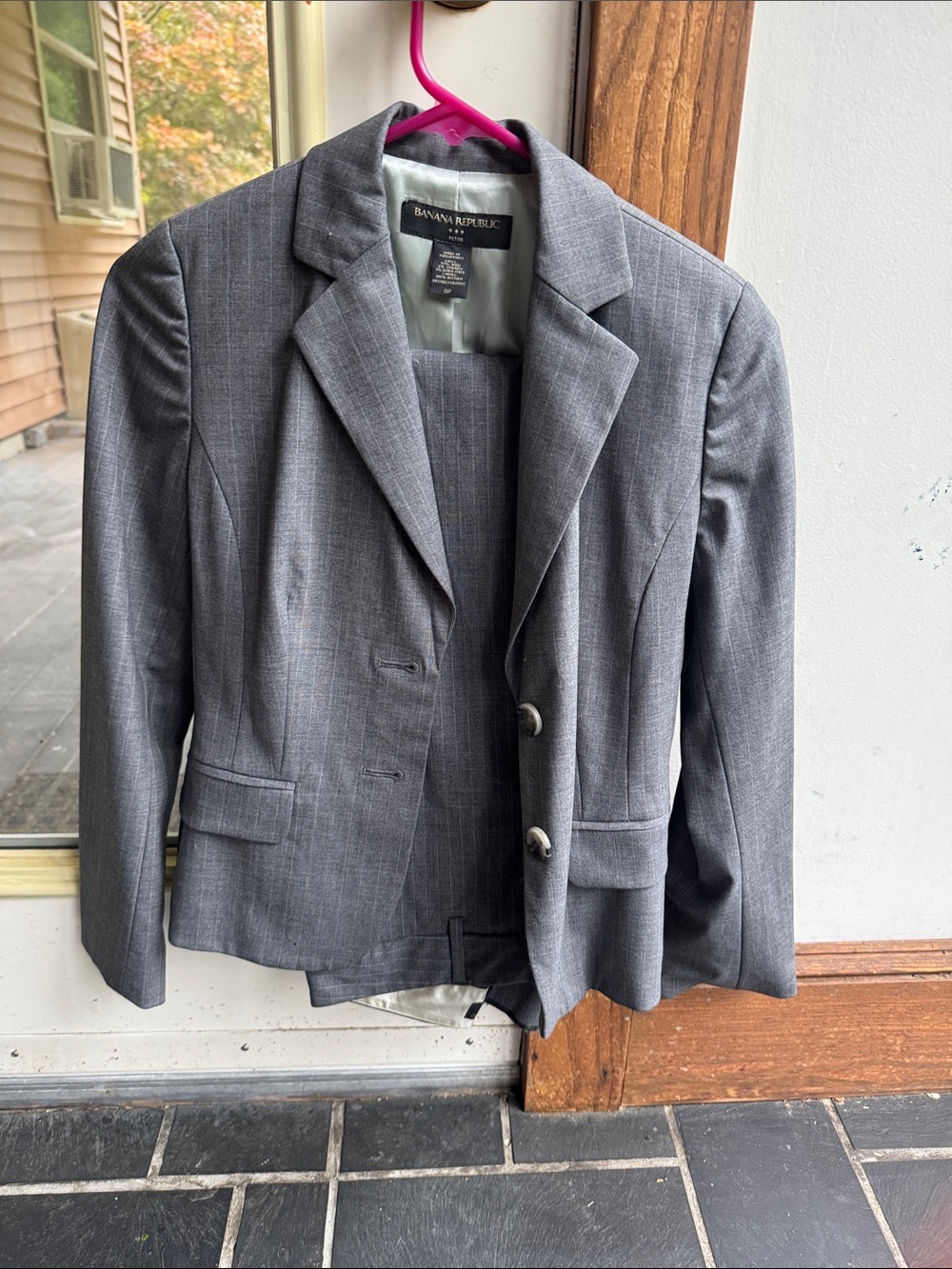 Vintage Banana Republic Gray Pinstripe Women's Blazer Jacket and Pant Suit